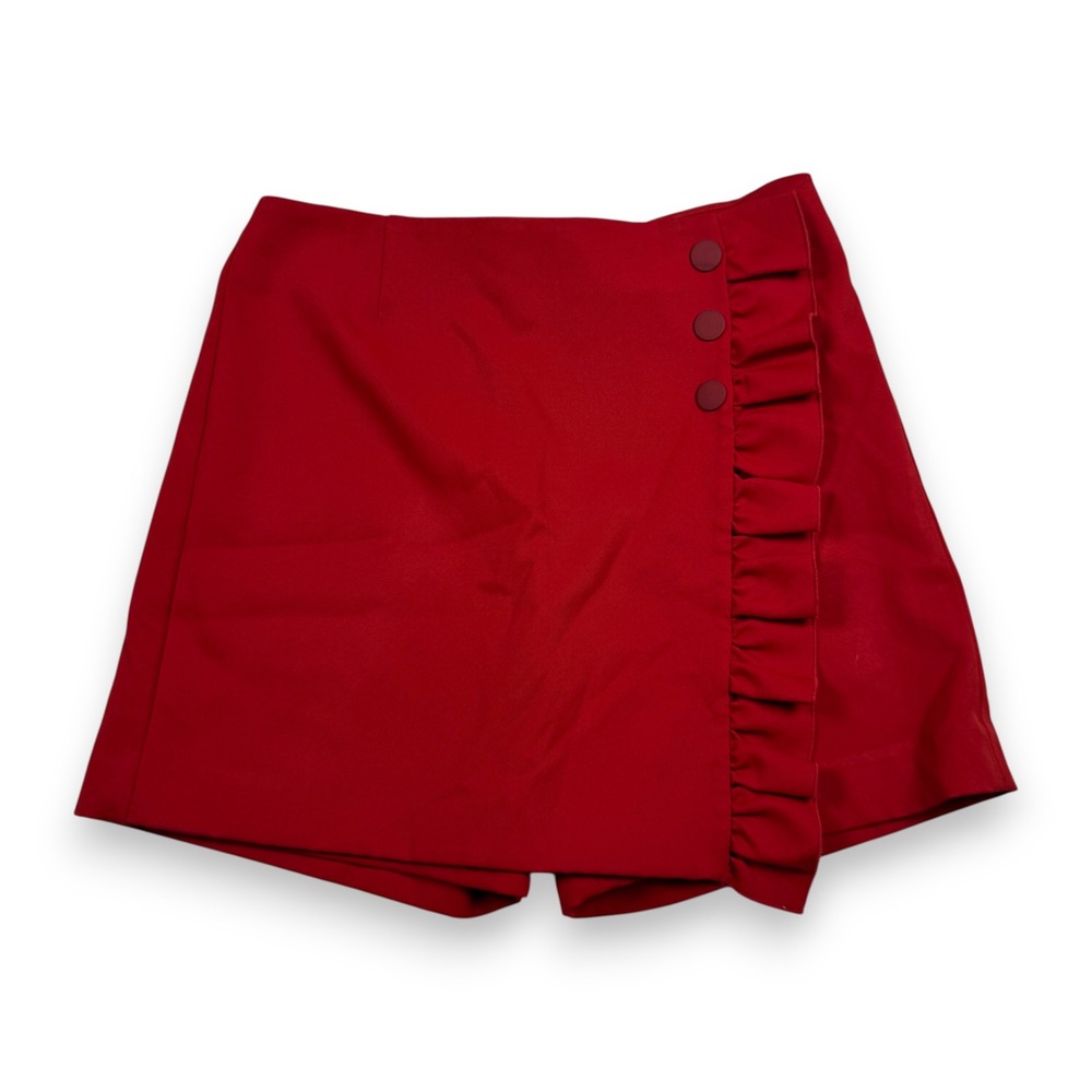 Tory Burch Skort Ruffle Wrap Front Button Detail Logo Red Womens Size XS